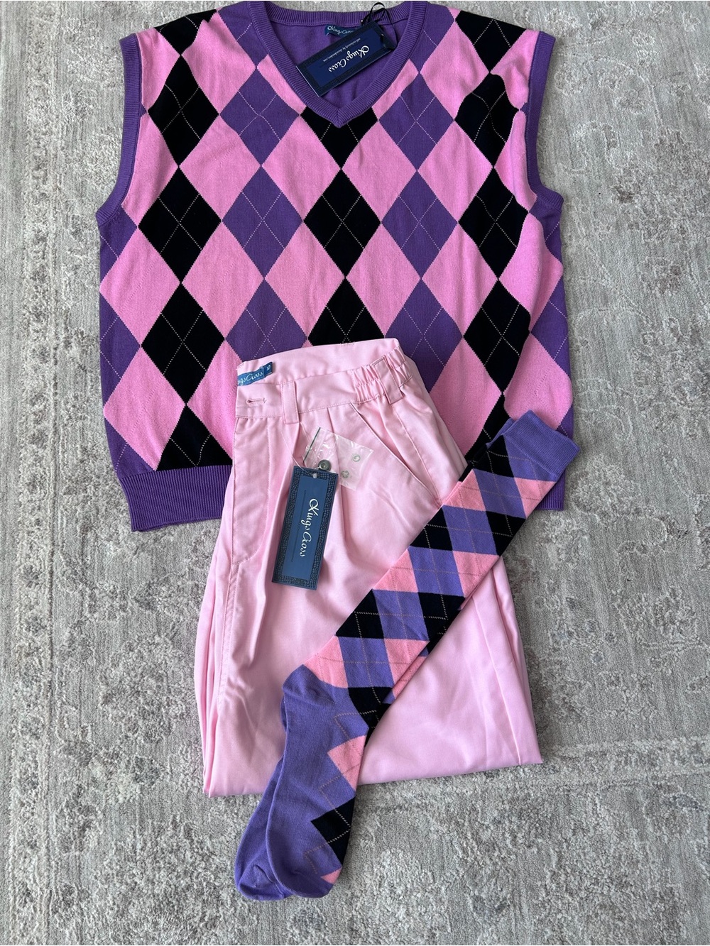 NWT Women’s Golf 10 Pleated Knickers Pants Trousers Match Argyle Vest Set XL